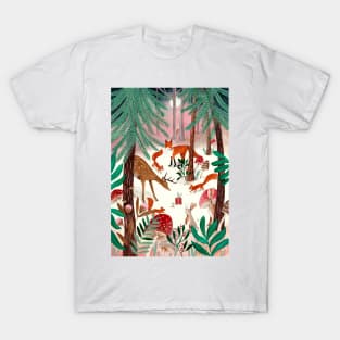 Whimsical woodland animals forest in the snow T-Shirt